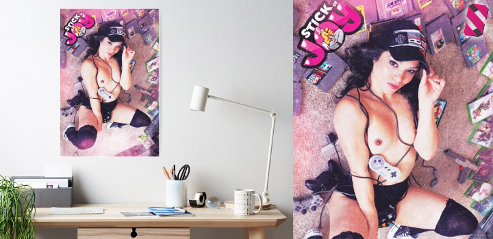 Naughty topless gamer girl poster